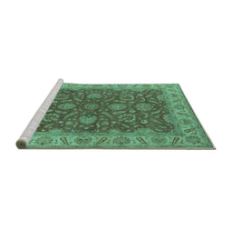 Sideview of Machine Washable Oriental Turquoise Industrial Area Rugs, wshurb1498turq