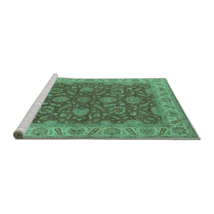 Sideview of Machine Washable Oriental Turquoise Industrial Area Rugs, wshurb1498turq