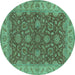 Round Machine Washable Oriental Turquoise Industrial Area Rugs, wshurb1498turq