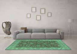 Machine Washable Oriental Turquoise Industrial Area Rugs in a Living Room,, wshurb1498turq