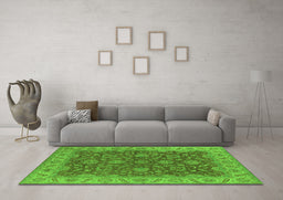 Machine Washable Oriental Green Industrial Area Rugs in a Living Room,, wshurb1498grn