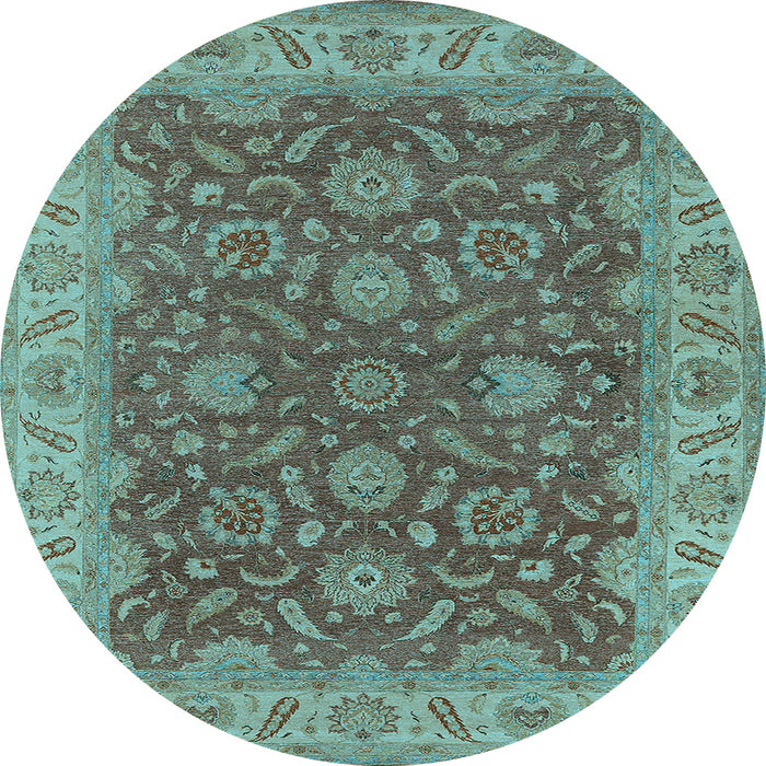 Round Machine Washable Oriental Light Blue Industrial Rug, wshurb1498lblu