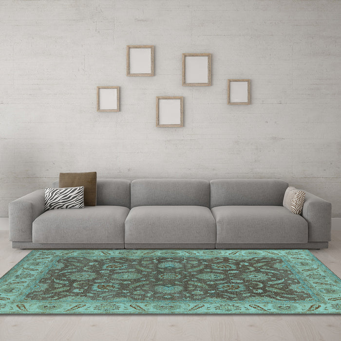 Machine Washable Oriental Light Blue Industrial Rug in a Living Room, wshurb1498lblu