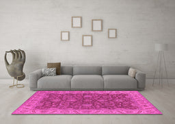 Machine Washable Oriental Pink Industrial Rug in a Living Room, wshurb1498pnk