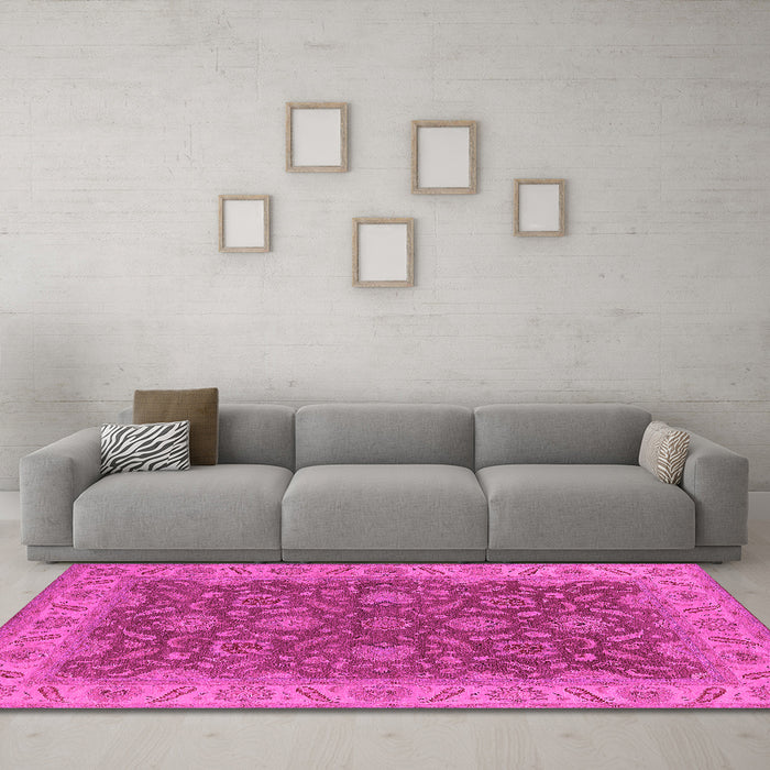 Machine Washable Oriental Pink Industrial Rug in a Living Room, wshurb1498pnk