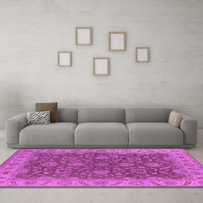 Machine Washable Oriental Purple Industrial Area Rugs in a Living Room, wshurb1498pur