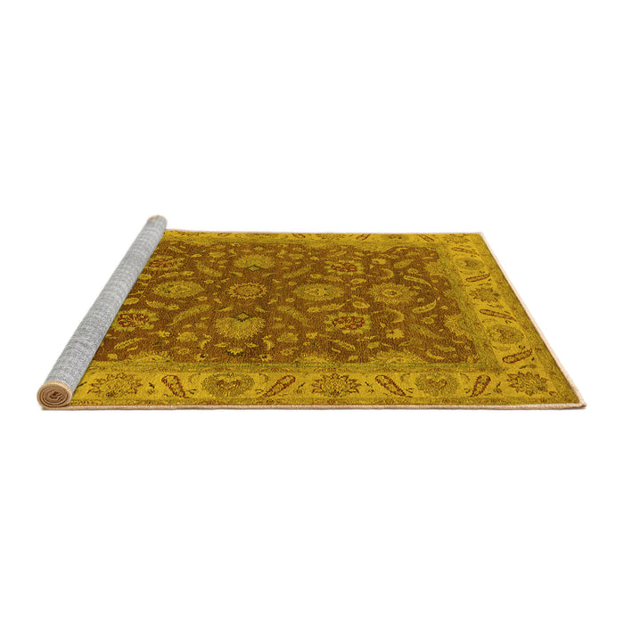 Sideview of Machine Washable Oriental Yellow Industrial Rug, wshurb1498yw