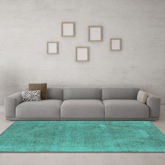 Machine Washable Oriental Turquoise Industrial Area Rugs in a Living Room,, wshurb1499turq