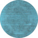 Round Oriental Light Blue Industrial Rug, urb1499lblu