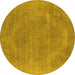 Round Machine Washable Oriental Yellow Industrial Rug, wshurb1499yw