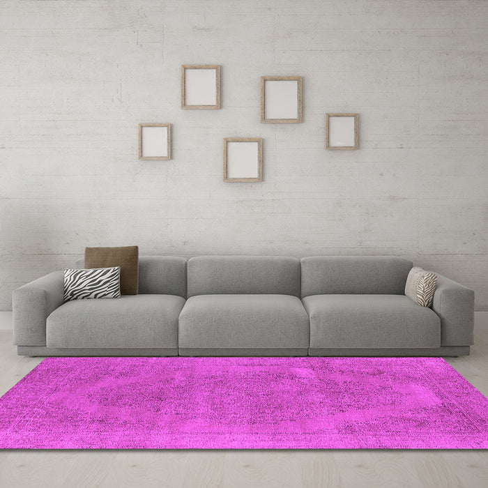 Machine Washable Oriental Pink Industrial Rug in a Living Room, wshurb1499pnk
