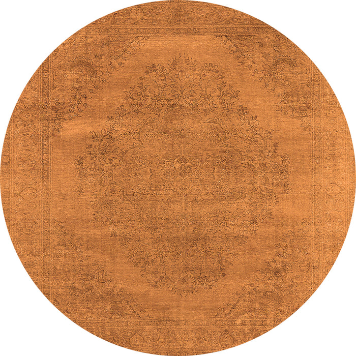 Round Machine Washable Oriental Orange Industrial Area Rugs, wshurb1499org