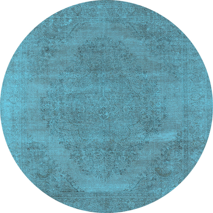 Round Machine Washable Oriental Light Blue Industrial Rug, wshurb1499lblu