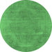 Round Oriental Emerald Green Industrial Rug, urb1499emgrn