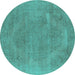 Round Oriental Turquoise Industrial Rug, urb1499turq