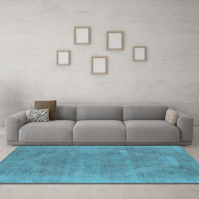 Machine Washable Oriental Light Blue Industrial Rug in a Living Room, wshurb1499lblu
