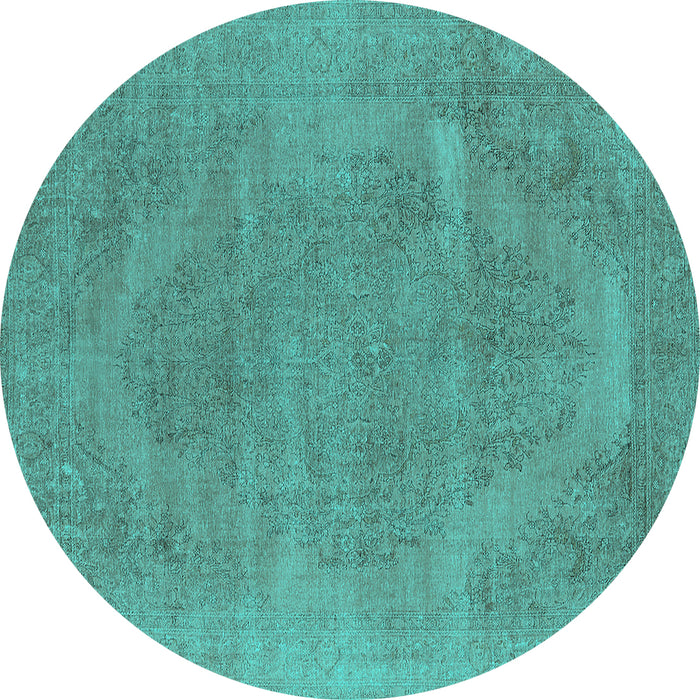 Round Machine Washable Oriental Turquoise Industrial Area Rugs, wshurb1499turq