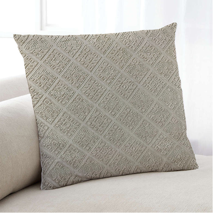 Lifestyle Image of Mid-Century Modern Urban Square Desert Sand Beige Throw Pillow, 18 inch by 18 inch, pwurb149