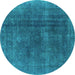 Round Oriental Turquoise Industrial Rug, urb1500turq