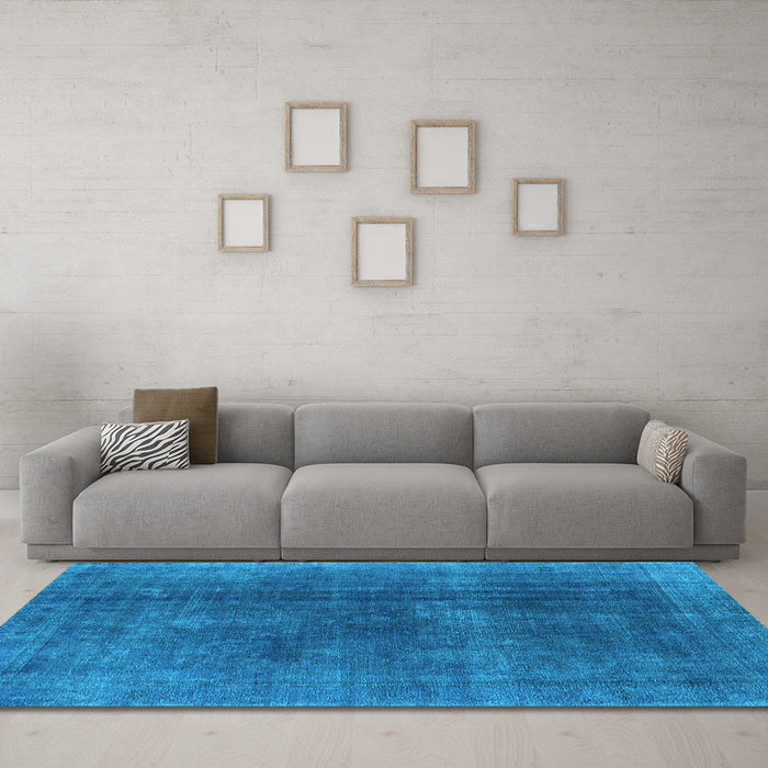 Machine Washable Oriental Light Blue Industrial Rug in a Living Room, wshurb1500lblu