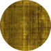 Round Machine Washable Oriental Yellow Industrial Rug, wshurb1501yw