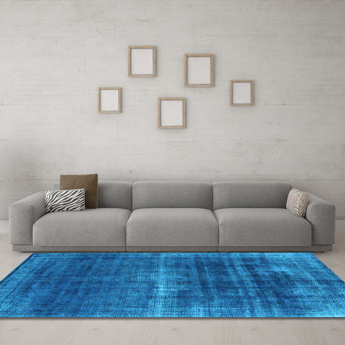 Machine Washable Oriental Light Blue Industrial Rug in a Living Room, wshurb1501lblu