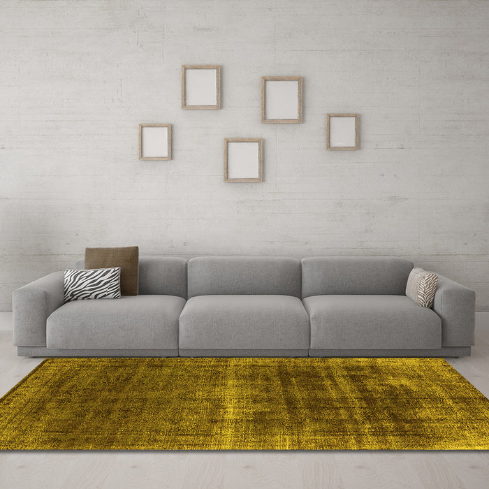 Machine Washable Oriental Yellow Industrial Rug in a Living Room, wshurb1501yw