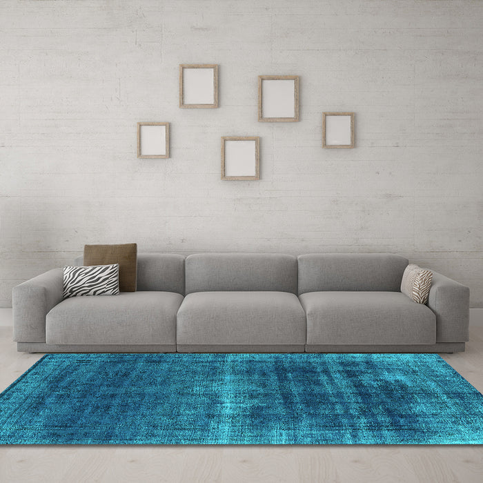 Machine Washable Oriental Turquoise Industrial Area Rugs in a Living Room,, wshurb1501turq