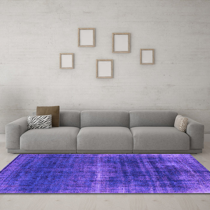 Machine Washable Oriental Purple Industrial Area Rugs in a Living Room, wshurb1501pur