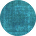 Round Oriental Turquoise Industrial Rug, urb1502turq