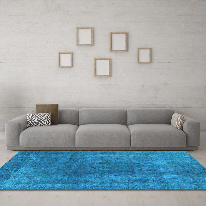 Machine Washable Oriental Light Blue Industrial Rug in a Living Room, wshurb1502lblu