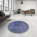Round Machine Washable Industrial Modern Periwinkle Purple Rug in a Office, wshurb1502
