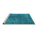 Sideview of Machine Washable Oriental Turquoise Industrial Area Rugs, wshurb1502turq