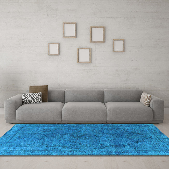 Machine Washable Oriental Light Blue Industrial Rug in a Living Room, wshurb1503lblu