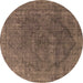 Round Oriental Brown Industrial Rug, urb1503brn