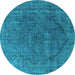 Round Oriental Turquoise Industrial Rug, urb1503turq