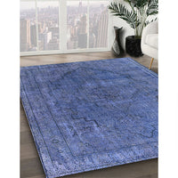 Mid-Century Modern Blue Oriental Rug, urb1503