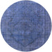 Round Mid-Century Modern Blue Oriental Rug, urb1503