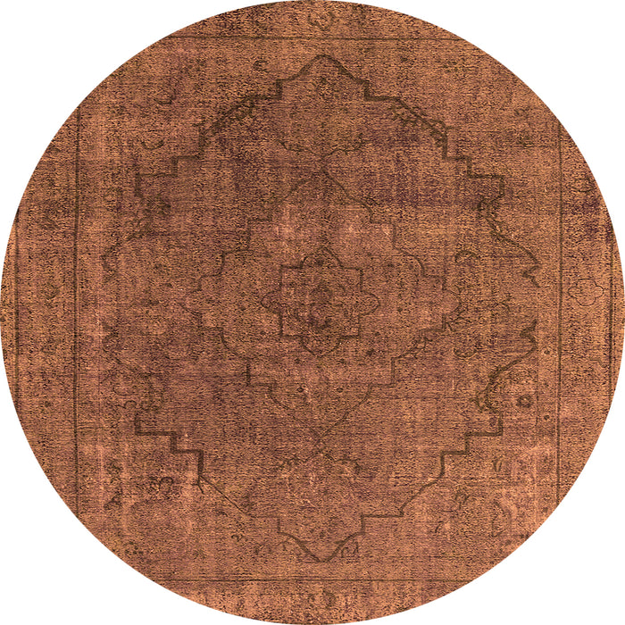 Round Machine Washable Oriental Orange Industrial Area Rugs, wshurb1503org