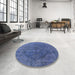 Round Mid-Century Modern Blue Oriental Rug in a Office, urb1503