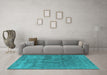 Machine Washable Oriental Turquoise Industrial Area Rugs in a Living Room,, wshurb1504turq