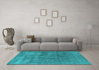 Machine Washable Oriental Turquoise Industrial Rug, wshurb1504turq