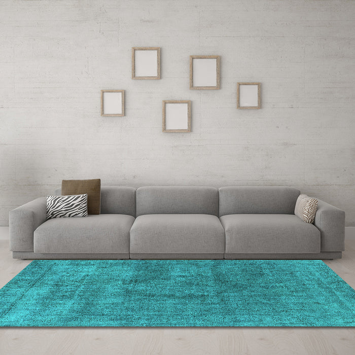 Machine Washable Oriental Turquoise Industrial Area Rugs in a Living Room,, wshurb1504turq