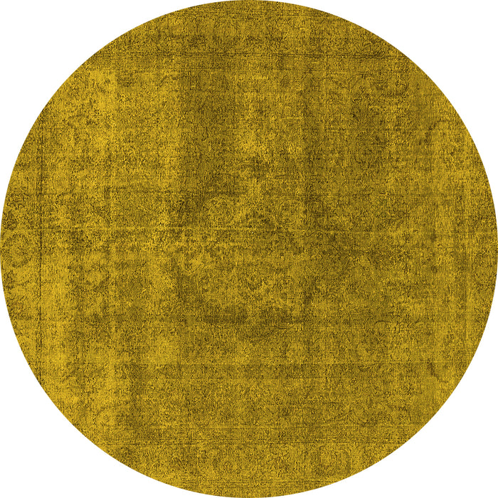 Round Machine Washable Oriental Yellow Industrial Rug, wshurb1504yw