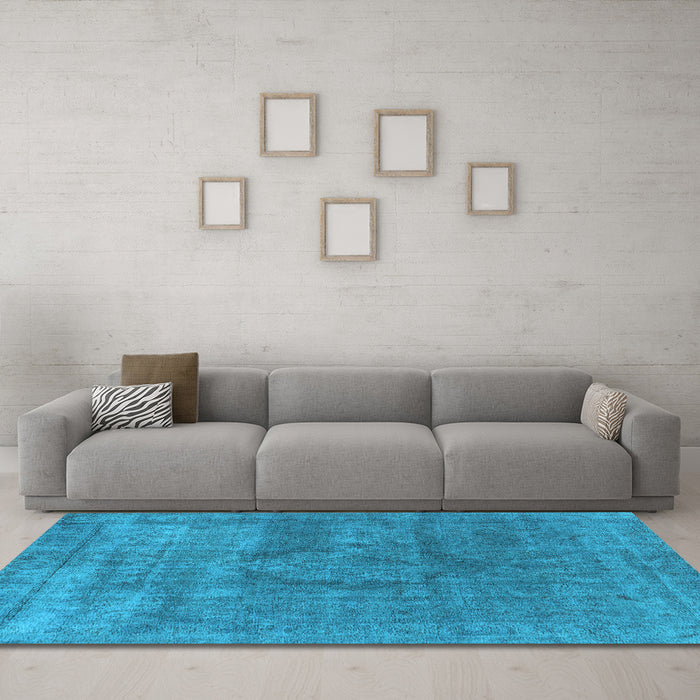 Machine Washable Oriental Light Blue Industrial Rug in a Living Room, wshurb1504lblu
