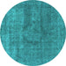 Round Oriental Turquoise Industrial Rug, urb1504turq