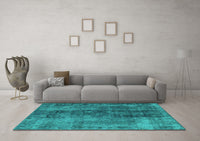 Machine Washable Oriental Turquoise Industrial Rug, wshurb1505turq