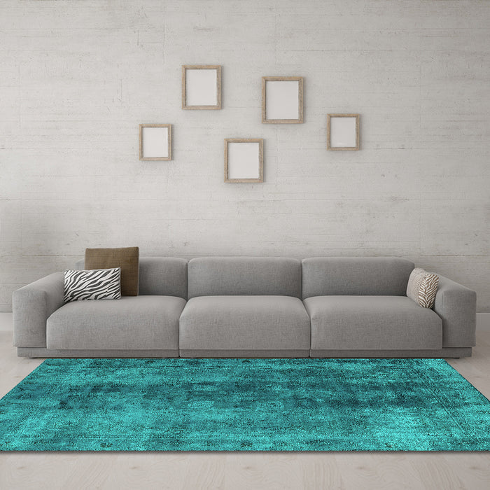 Machine Washable Oriental Turquoise Industrial Area Rugs in a Living Room,, wshurb1505turq