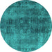 Round Oriental Turquoise Industrial Rug, urb1505turq