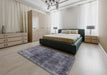 Mid-Century Modern Gray Oriental Rug in a Bedroom, urb1505